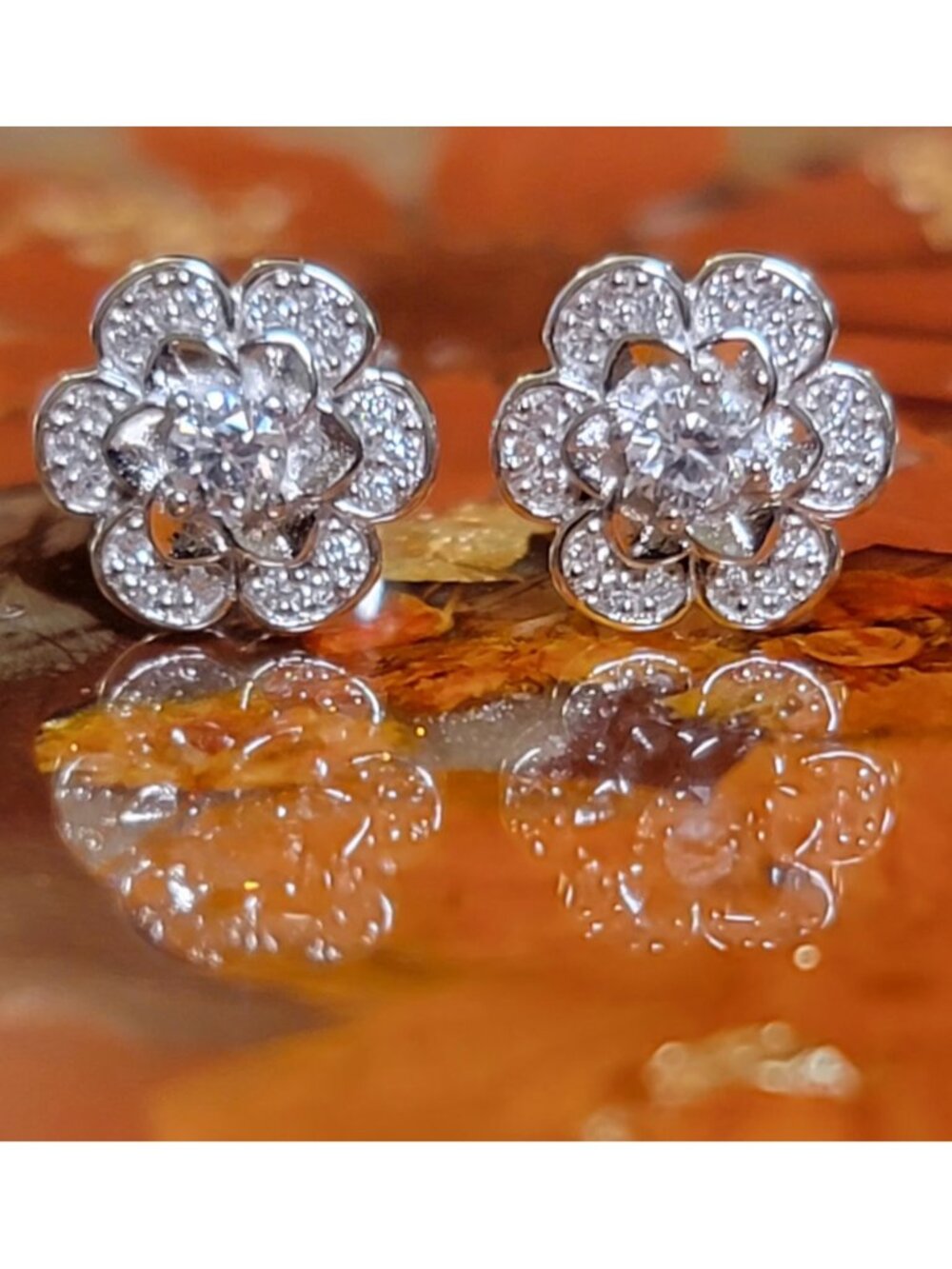 925 Sterling Silver Flower Lab Grown Diamond Stud Earrings NWT
